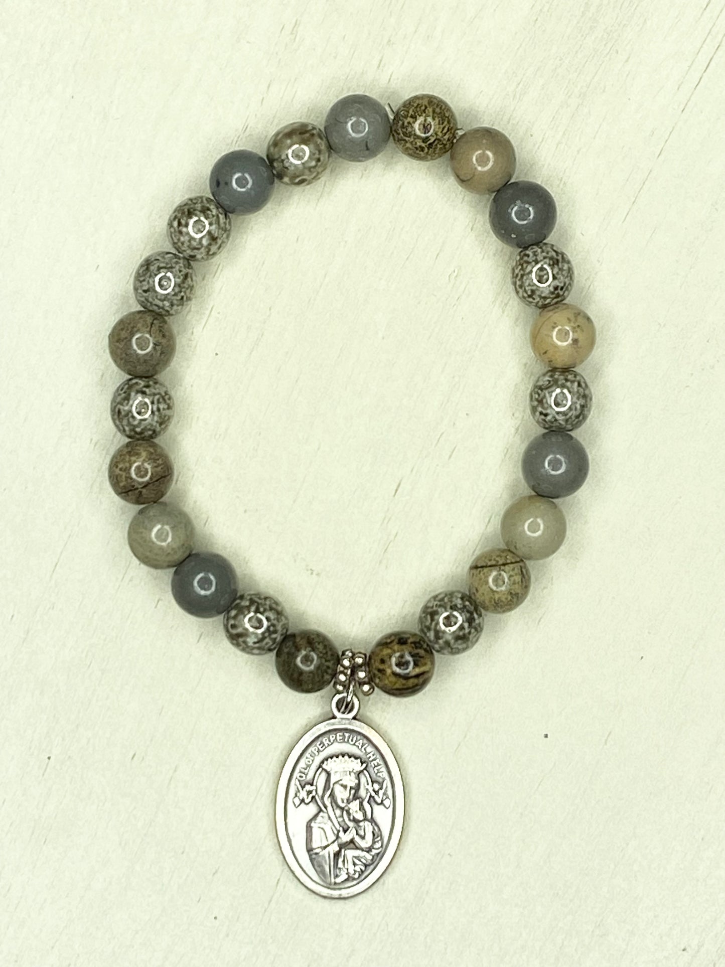 Our Lady of Perpetual Help - Brown and Grey Natural Gemstones