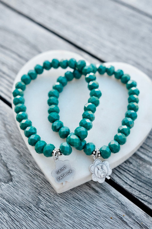 St. Patrick Stretch Bracelet-Sea Glass Faceted Beads