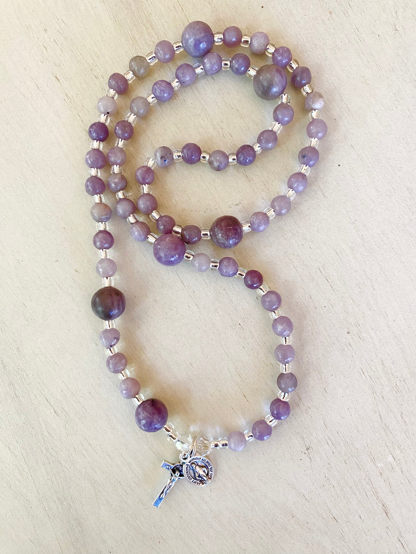 Rosary Wrap Bracelet - Lilac Beads, 10 and 6 mm