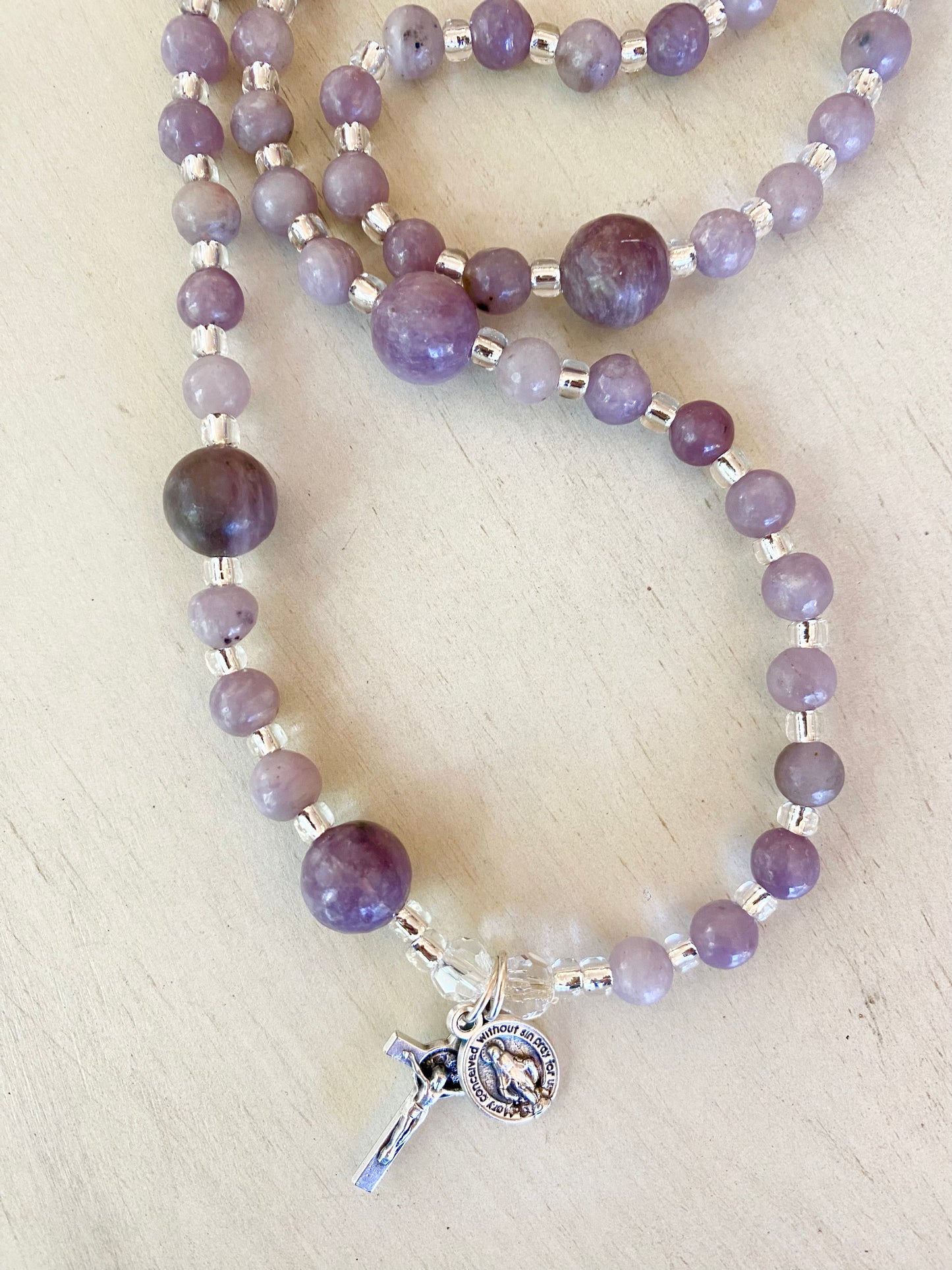 Rosary Wrap Bracelet - Lilac Beads, 10 and 6 mm