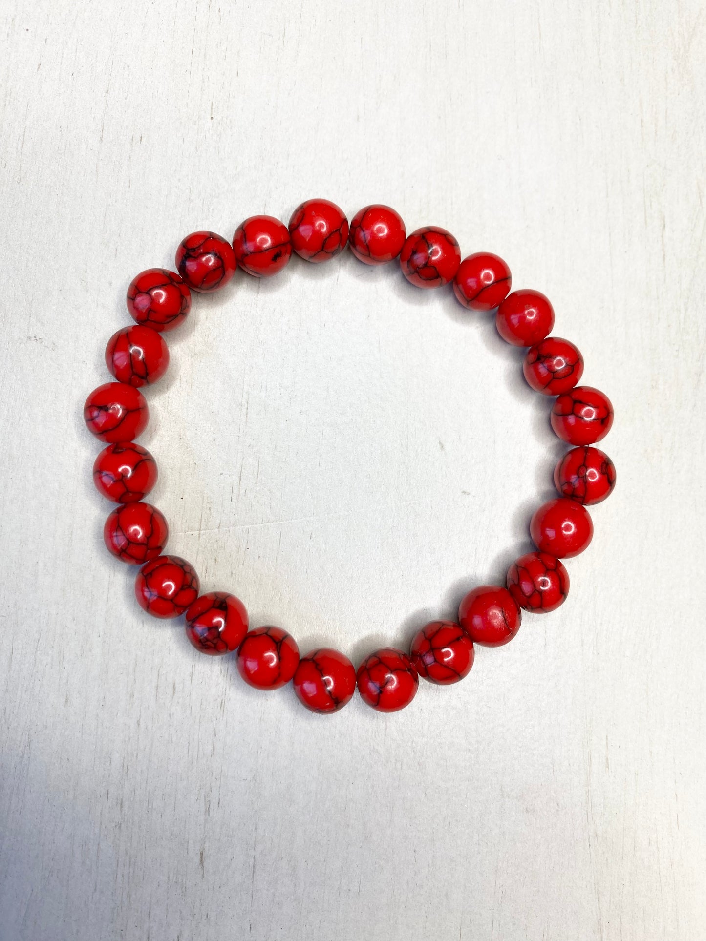 Red Turquoise Beaded Stretch Bracelet