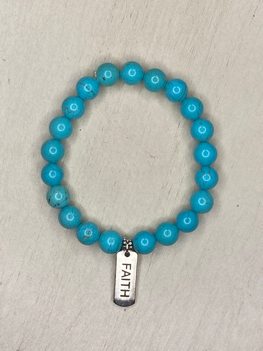 Faith Stretch Bracelet - Turquoise Round 8 mm Beads