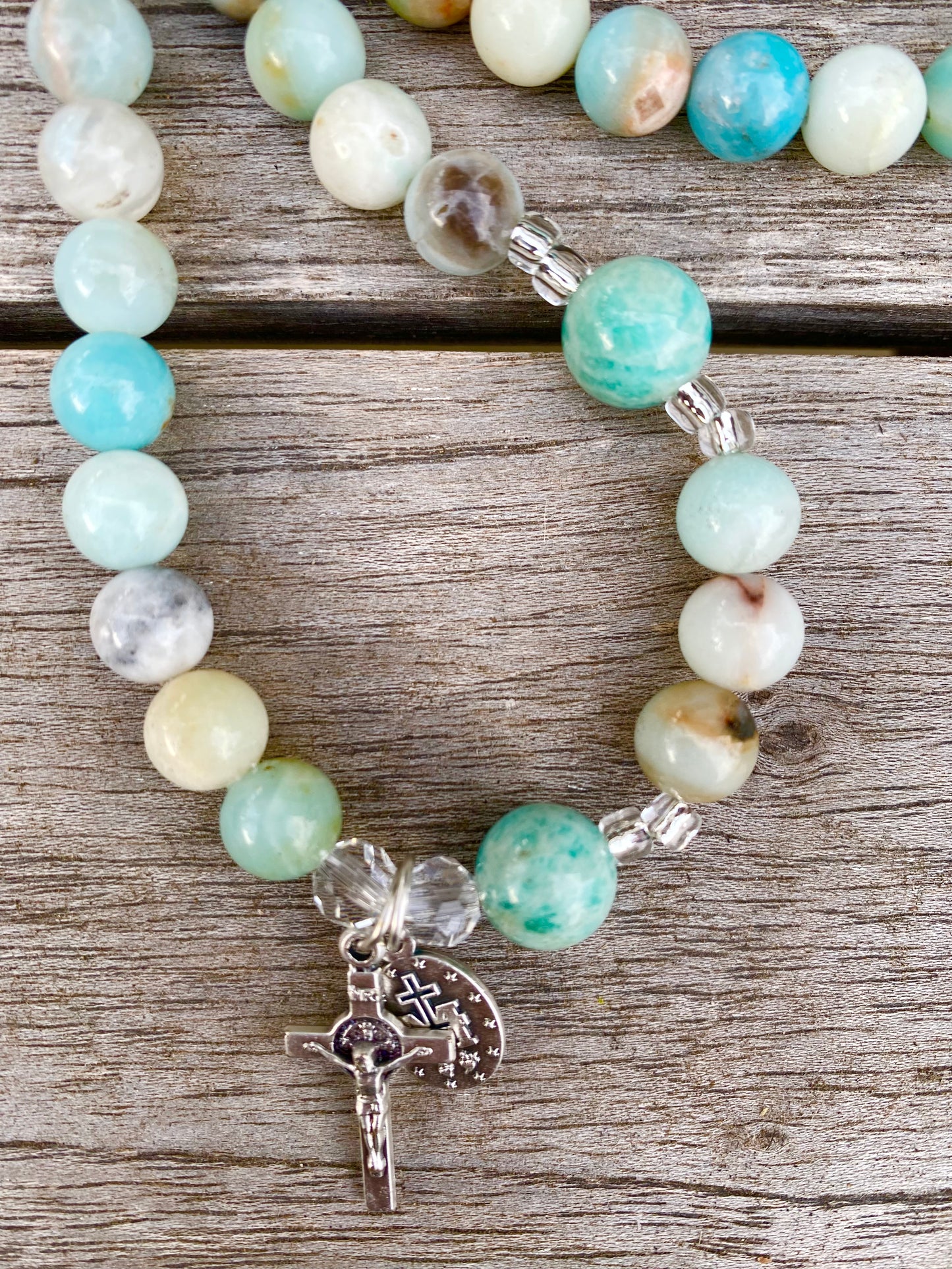 Rosary Wrap Stretch Bracelet - Amazonite 10 and 8 mm beads