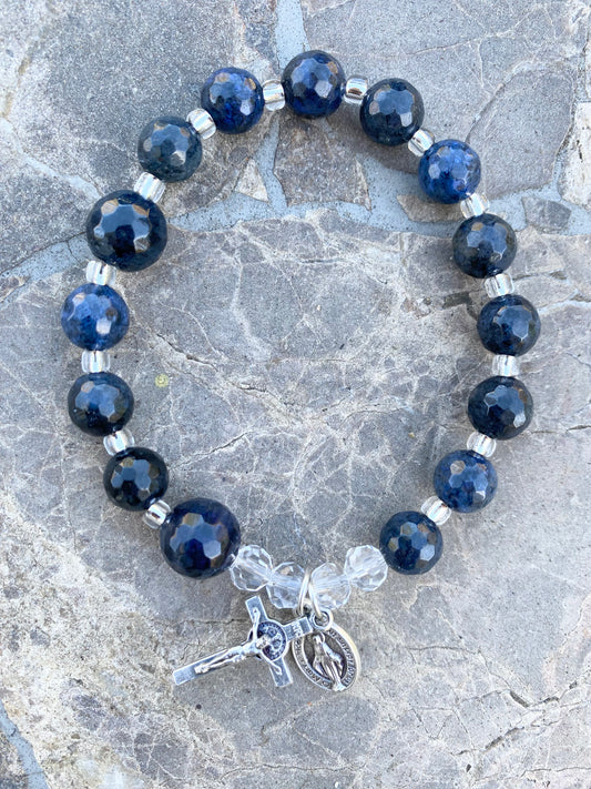 Single Decade Rosary Bracelet - Navy Faceted Beads