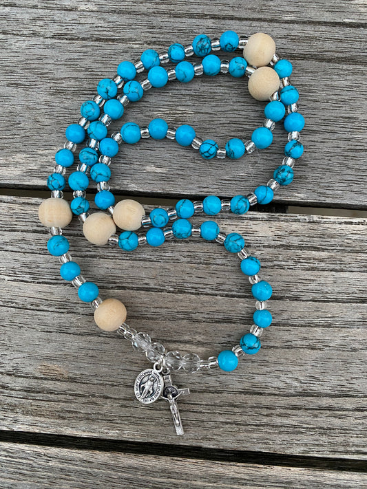 Rosary Wrap Bracelet - Blue Howlite Turquoise and Wood